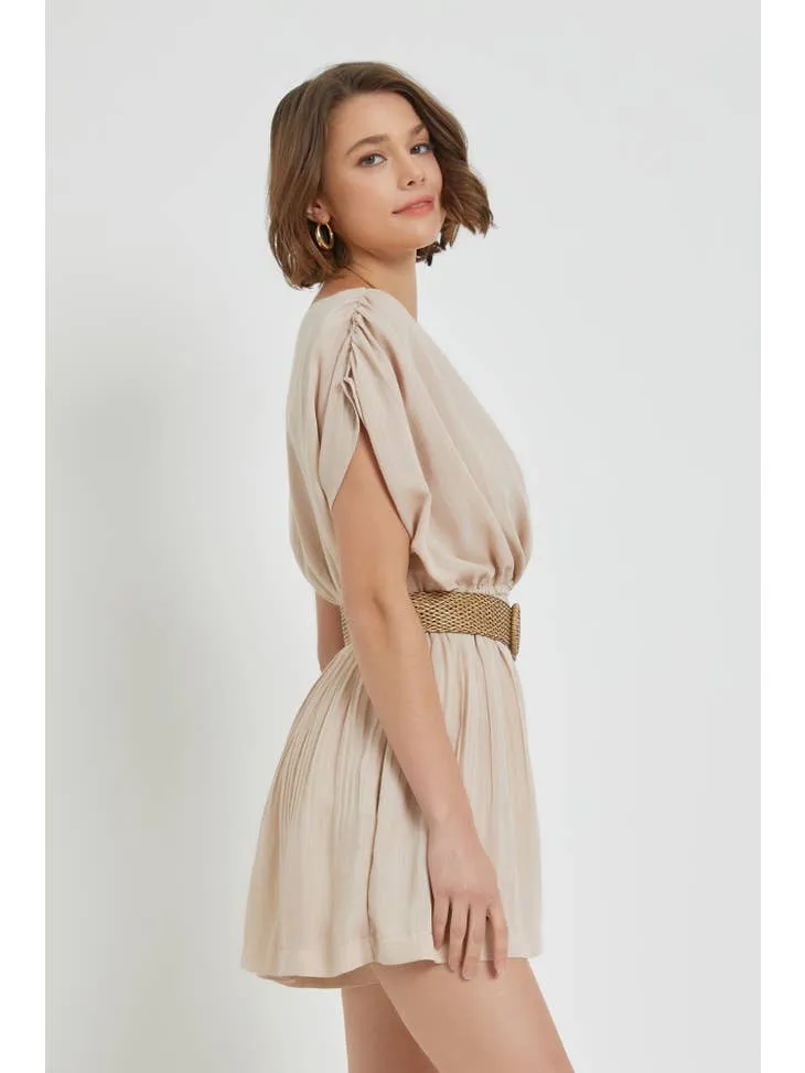 Taupe Linen Belted Romper