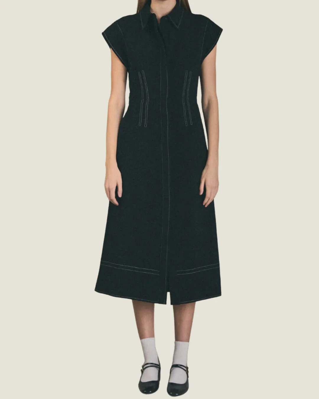 The Julie: Contrast Stitch Shirt Midi Dress