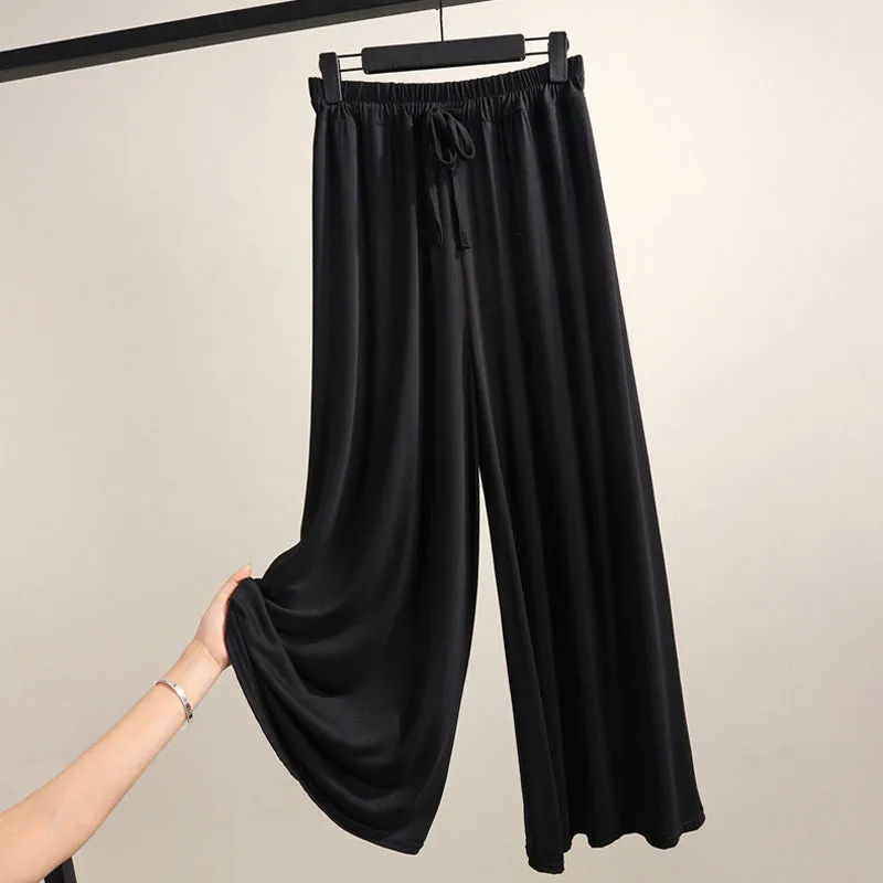 Thin Modal Wide Leg Pants Women Summer Korean Plus Size Loose Straight Casual High Waist All-Matching Drape Ankle-Length Pants