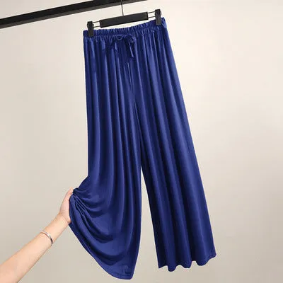 Thin Modal Wide Leg Pants Women Summer Korean Plus Size Loose Straight Casual High Waist All-Matching Drape Ankle-Length Pants