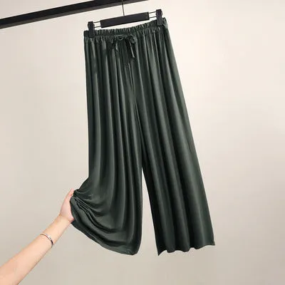 Thin Modal Wide Leg Pants Women Summer Korean Plus Size Loose Straight Casual High Waist All-Matching Drape Ankle-Length Pants