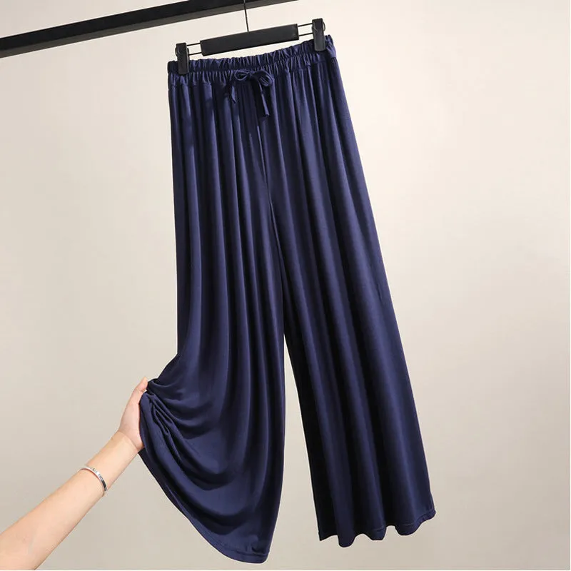 Thin Modal Wide Leg Pants Women Summer Korean Plus Size Loose Straight Casual High Waist All-Matching Drape Ankle-Length Pants