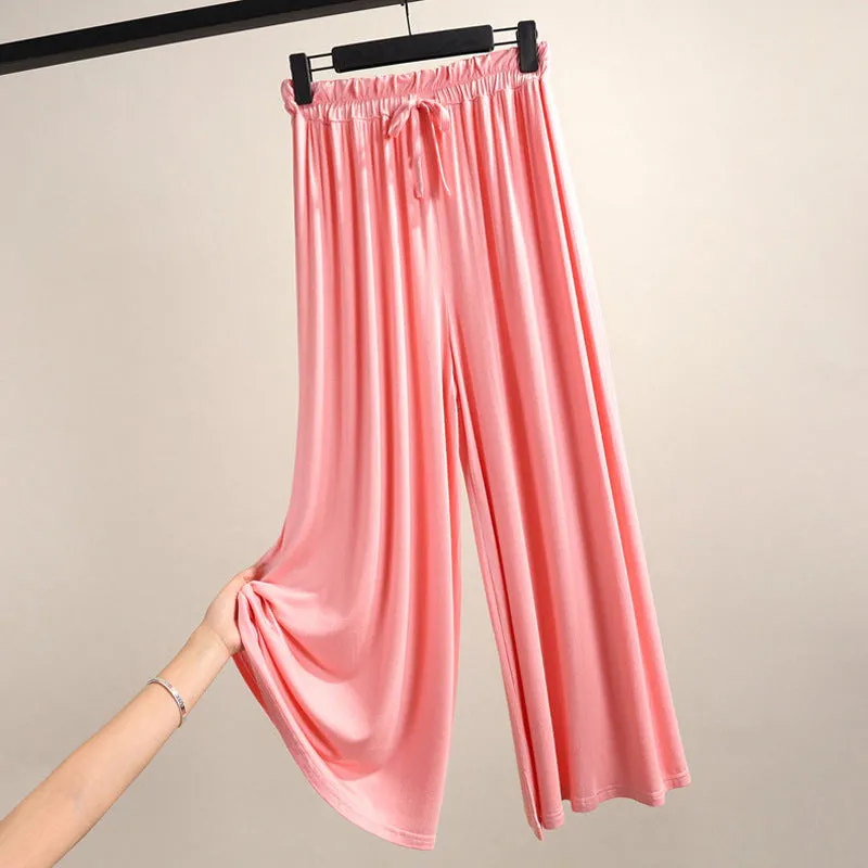 Thin Modal Wide Leg Pants Women Summer Korean Plus Size Loose Straight Casual High Waist All-Matching Drape Ankle-Length Pants