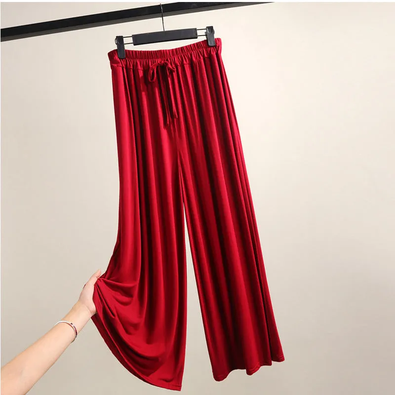 Thin Modal Wide Leg Pants Women Summer Korean Plus Size Loose Straight Casual High Waist All-Matching Drape Ankle-Length Pants