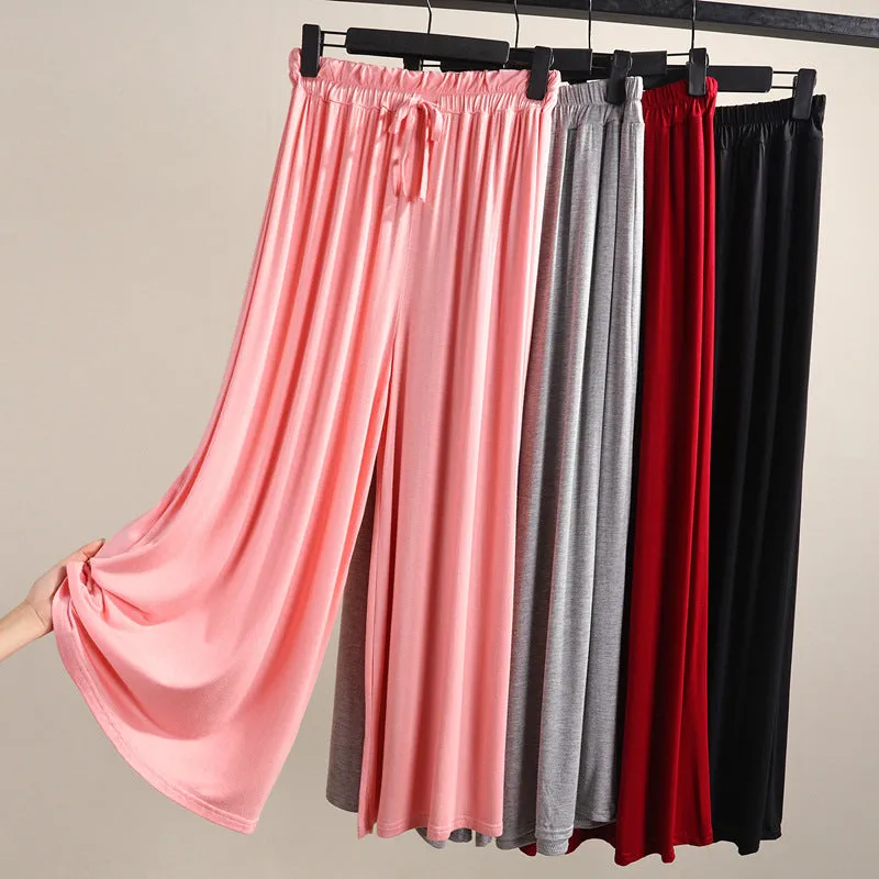 Thin Modal Wide Leg Pants Women Summer Korean Plus Size Loose Straight Casual High Waist All-Matching Drape Ankle-Length Pants