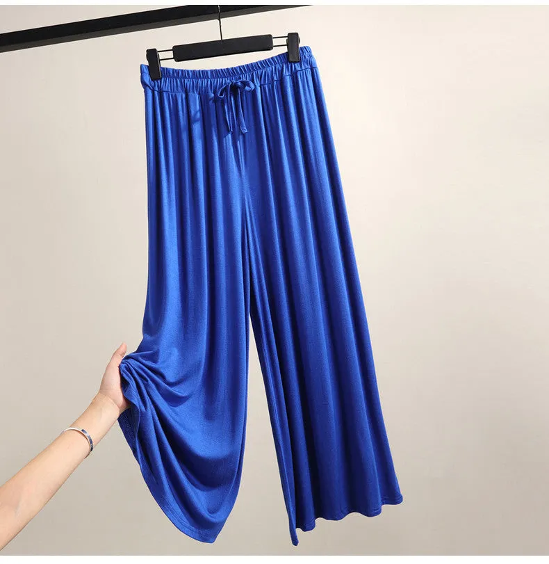 Thin Modal Wide Leg Pants Women Summer Korean Plus Size Loose Straight Casual High Waist All-Matching Drape Ankle-Length Pants