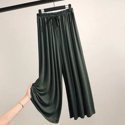 Thin Modal Wide Leg Pants Women Summer Korean Plus Size Loose Straight Casual High Waist All-Matching Drape Ankle-Length Pants