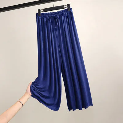 Thin Modal Wide Leg Pants Women Summer Korean Plus Size Loose Straight Casual High Waist All-Matching Drape Ankle-Length Pants