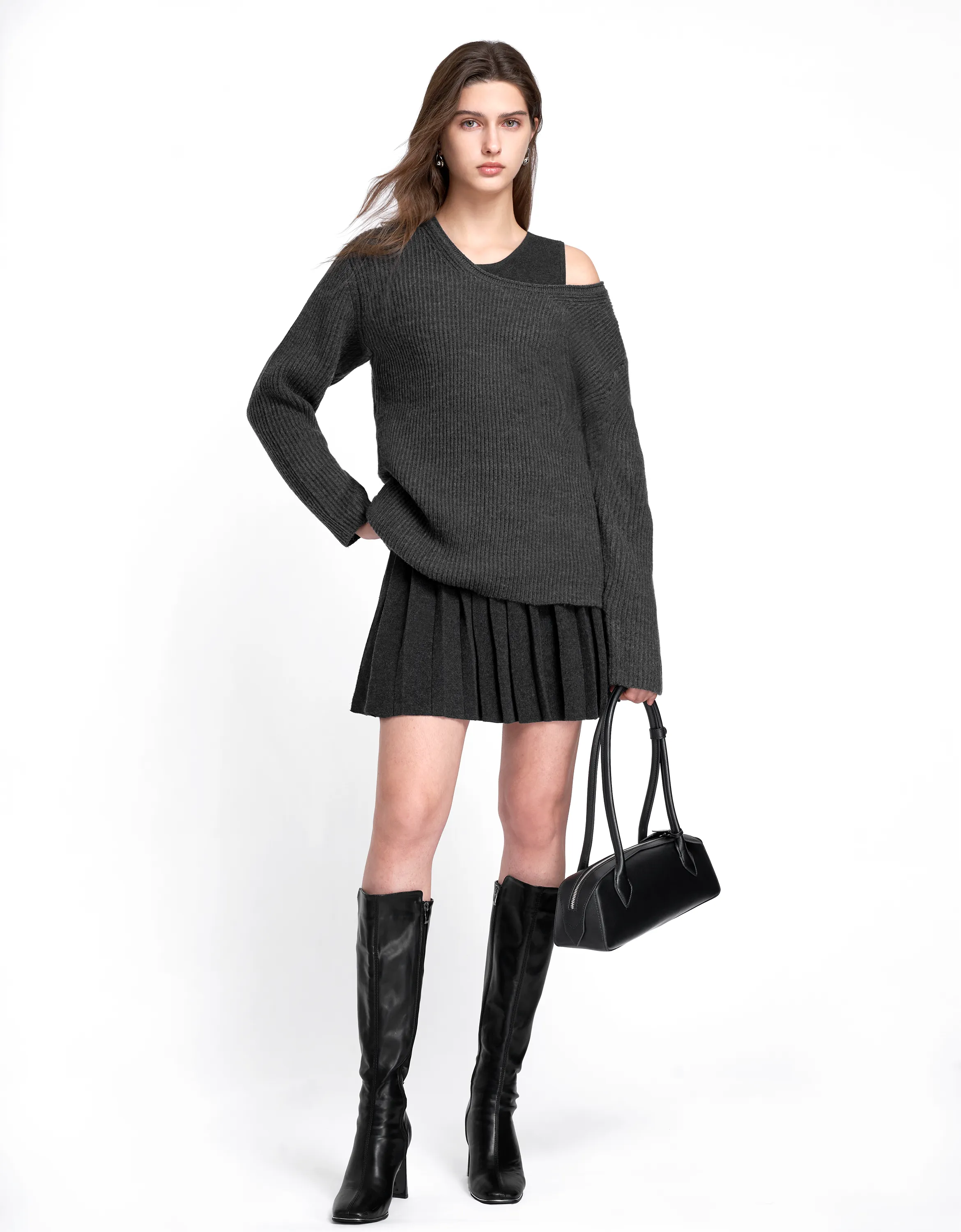 Two-piece Oversized Sweater & Pleated Dress Set