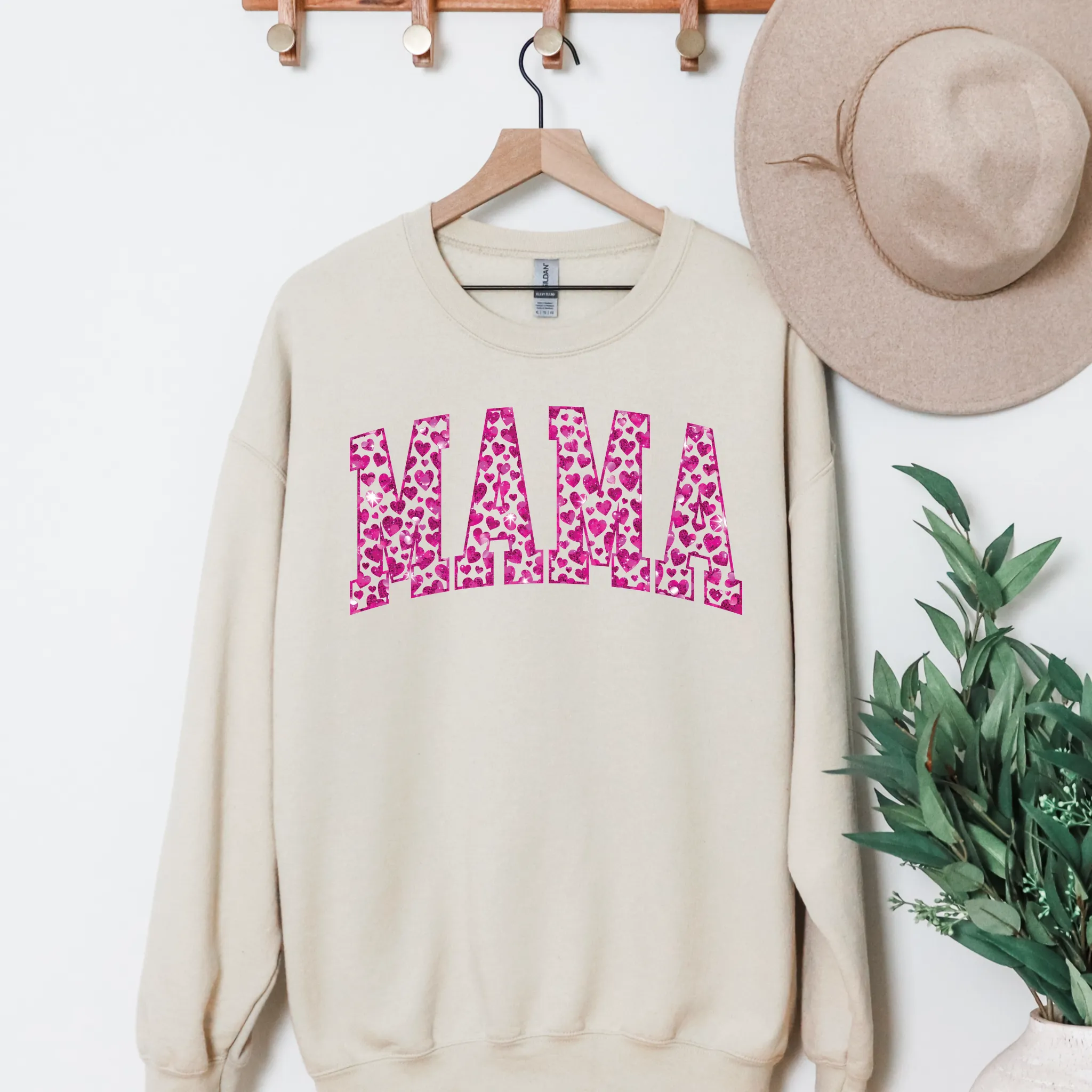 Valentine's Day Mama Pink Hearts Crewneck Sweatshirt