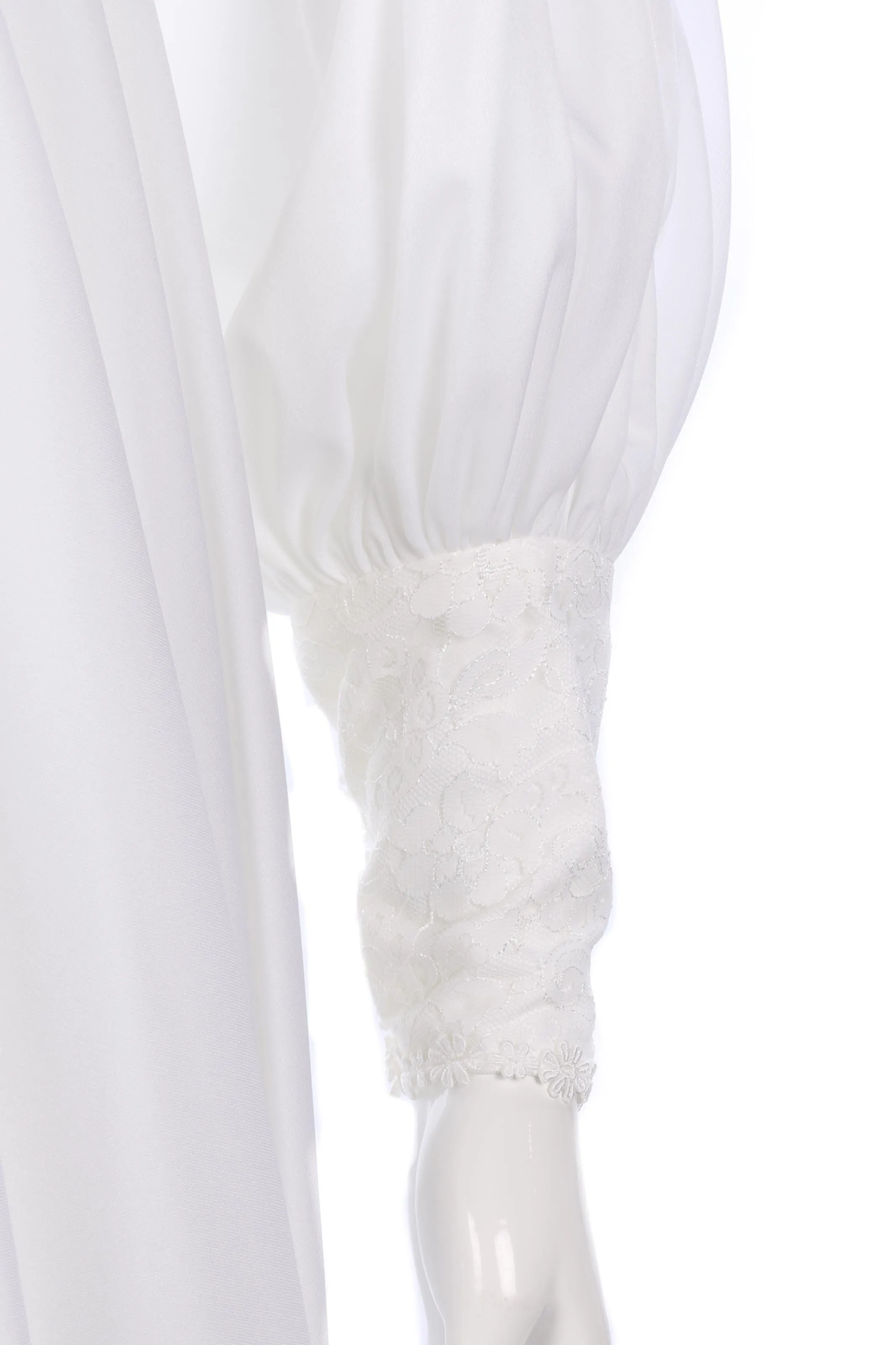 Vintage white wedding dress with flower lace and cuffed sleeves