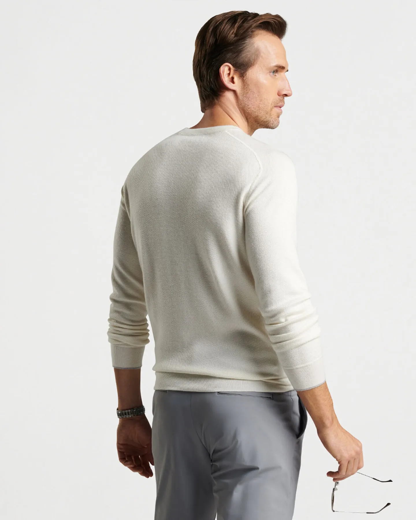 VOYAGER CASHMERE-SILK SADDLE SHOULDER CREW NECK SWEATER - IVORY