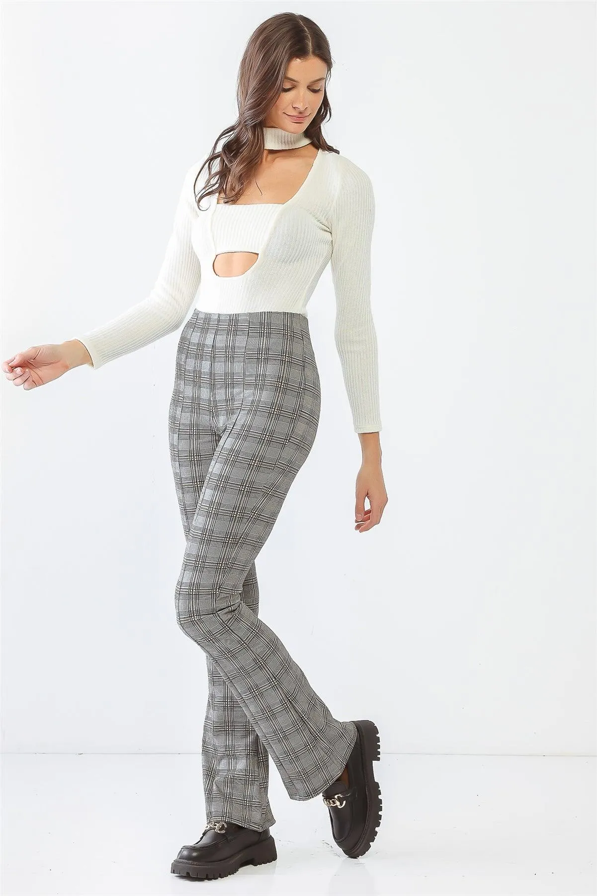 White & Black Plaid High Waist Pants /1-2-2-1