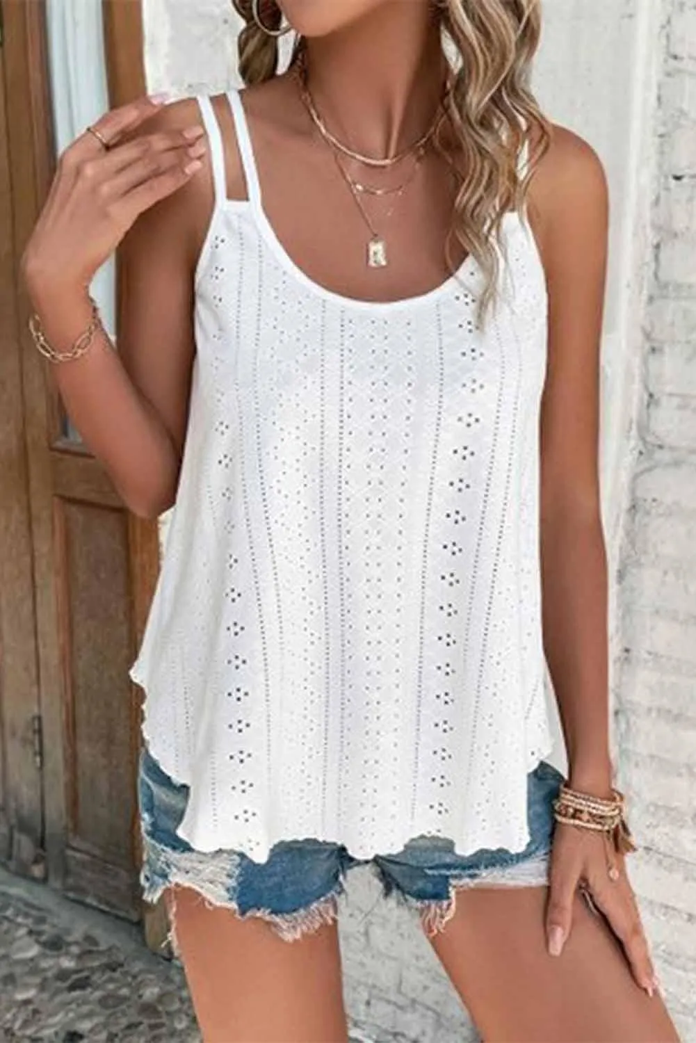 White Scoop-Neck Summer Tank Top for Women