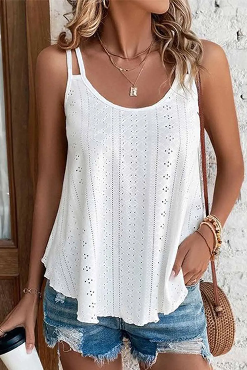 White Scoop-Neck Summer Tank Top for Women