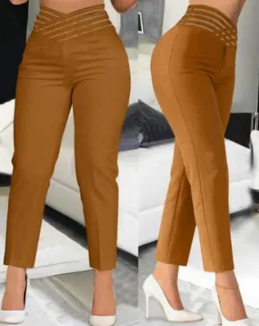 Women  Seam  High Waist Zipper Fly Female Slim  Pants