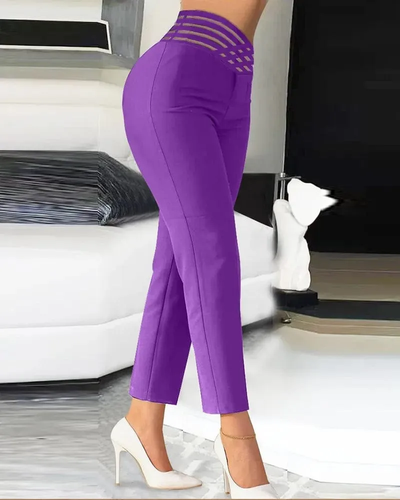 Women  Seam  High Waist Zipper Fly Female Slim  Pants