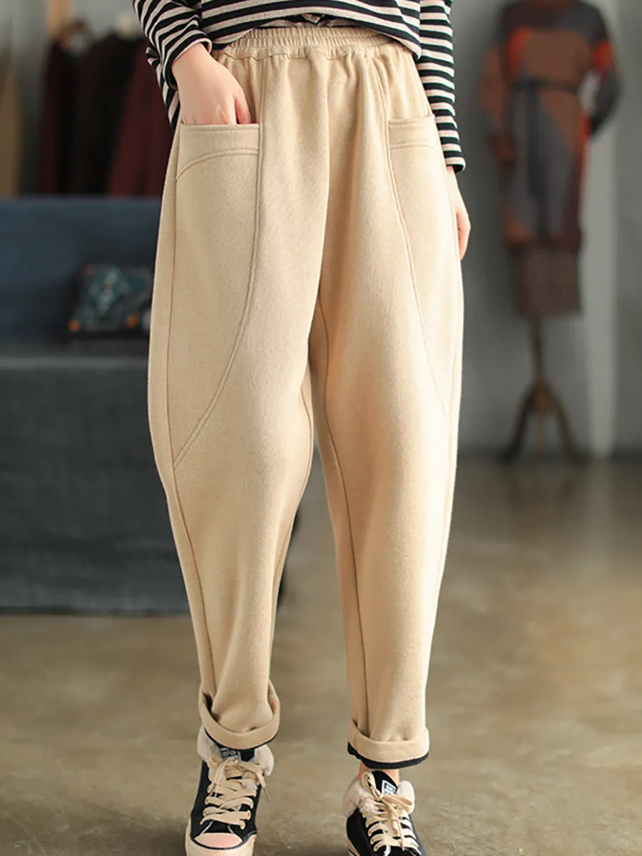 Women Winter Thicked Solid Warm Harem Pants