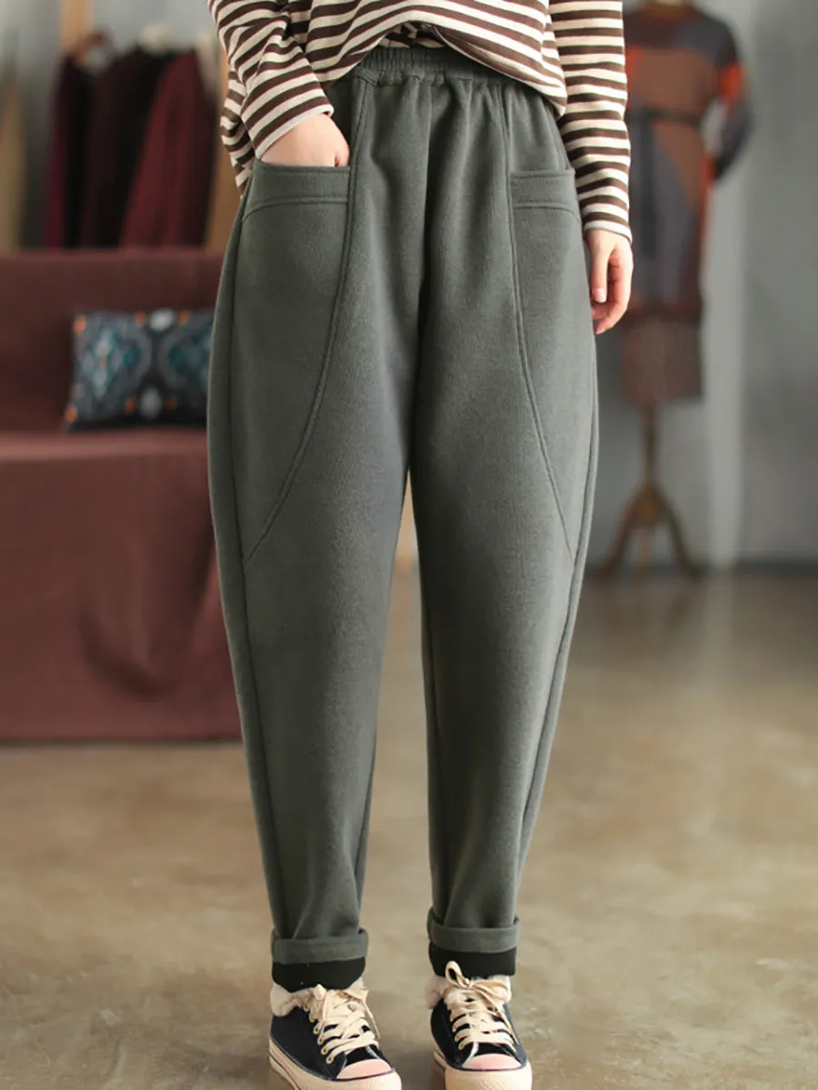 Women Winter Thicked Solid Warm Harem Pants