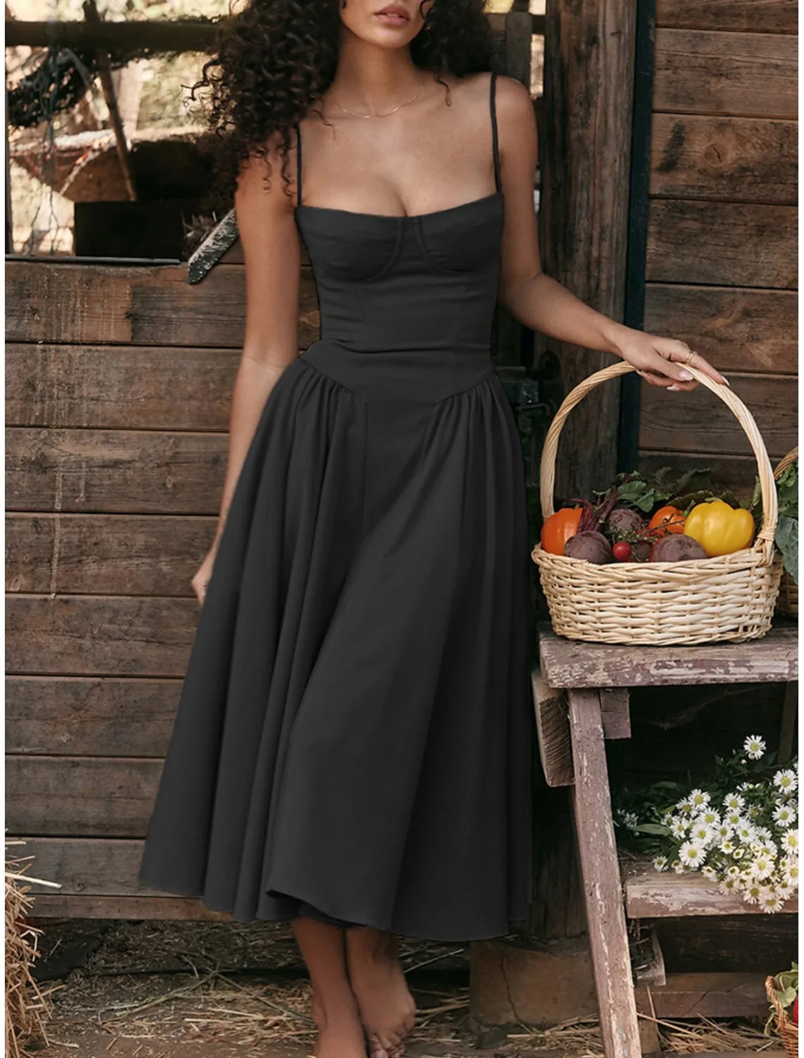 Women's Party Dress Cocktail Dress Slip Dress Ruched Sleeveless Midi Dress Vacation Elegant Black Yellow Summer Spring