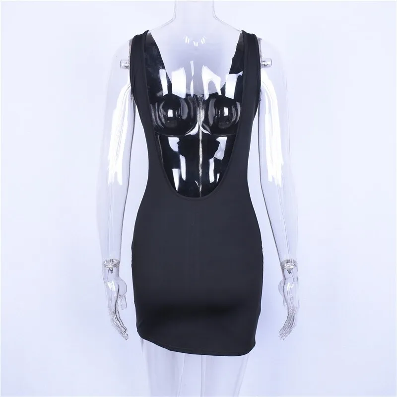 Women's Summer Sleeveless V-Neck Backless Bodycon Dress With Zipper