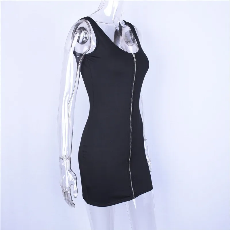 Women's Summer Sleeveless V-Neck Backless Bodycon Dress With Zipper