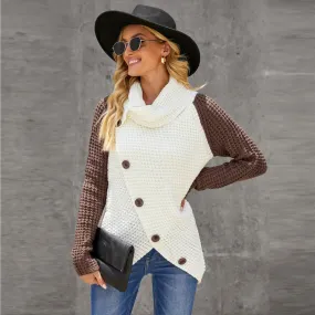 Women's Turtleneck Sweater Asymmetric Hem Wrap Knit Cardigan