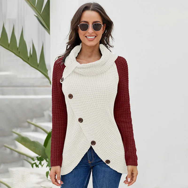 Women's Turtleneck Sweater Asymmetric Hem Wrap Knit Cardigan