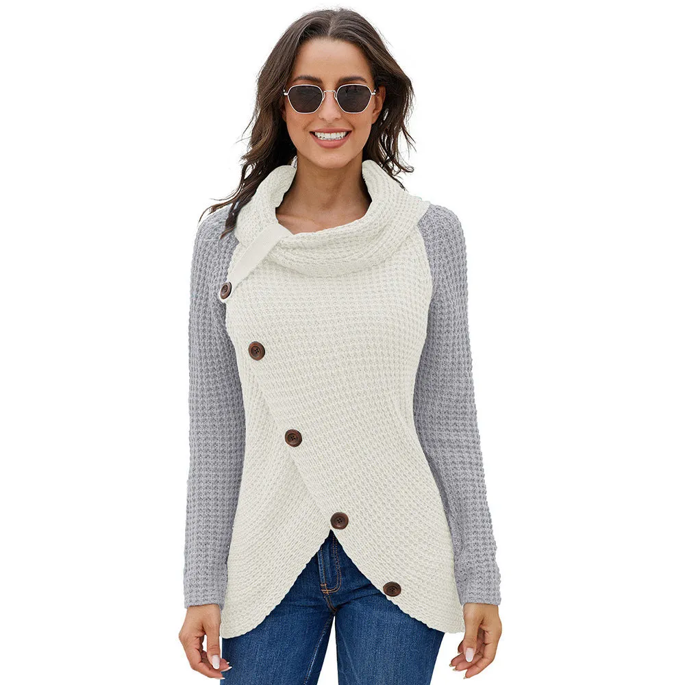 Women's Turtleneck Sweater Asymmetric Hem Wrap Knit Cardigan