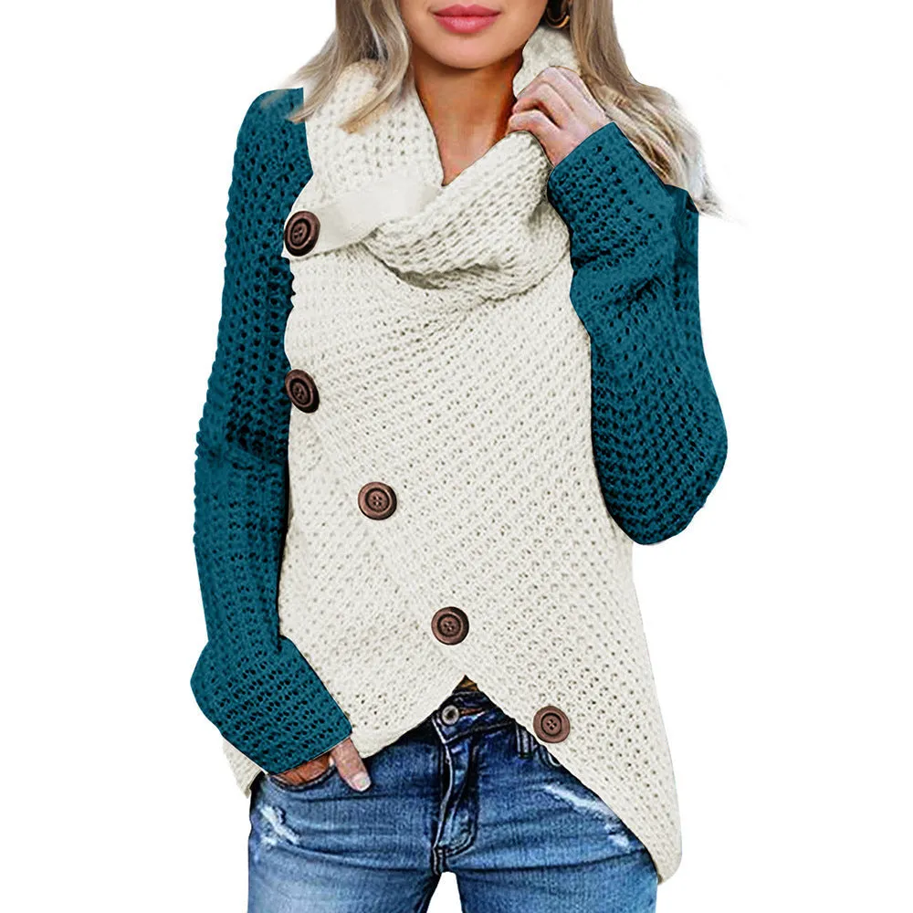 Women's Turtleneck Sweater Asymmetric Hem Wrap Knit Cardigan