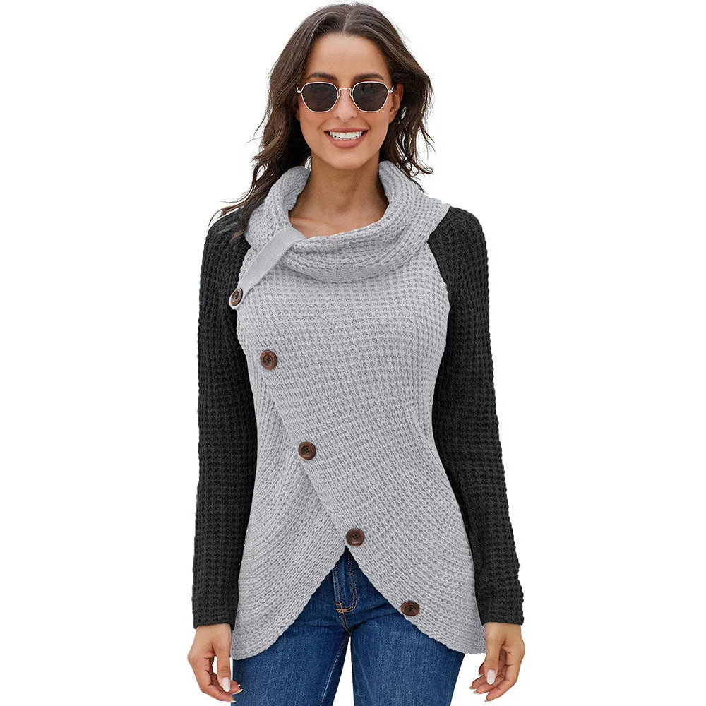 Women's Turtleneck Sweater Asymmetric Hem Wrap Knit Cardigan