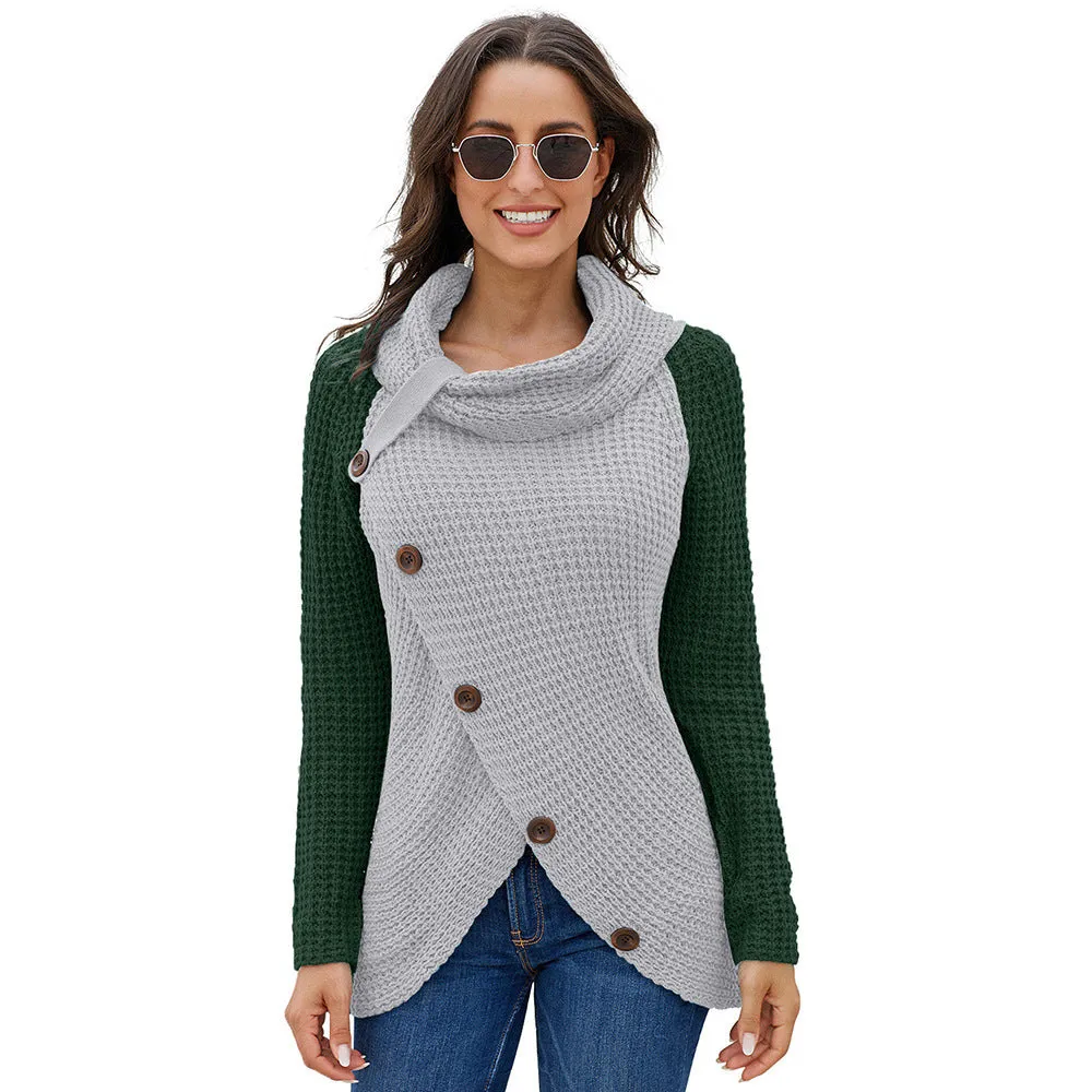 Women's Turtleneck Sweater Asymmetric Hem Wrap Knit Cardigan