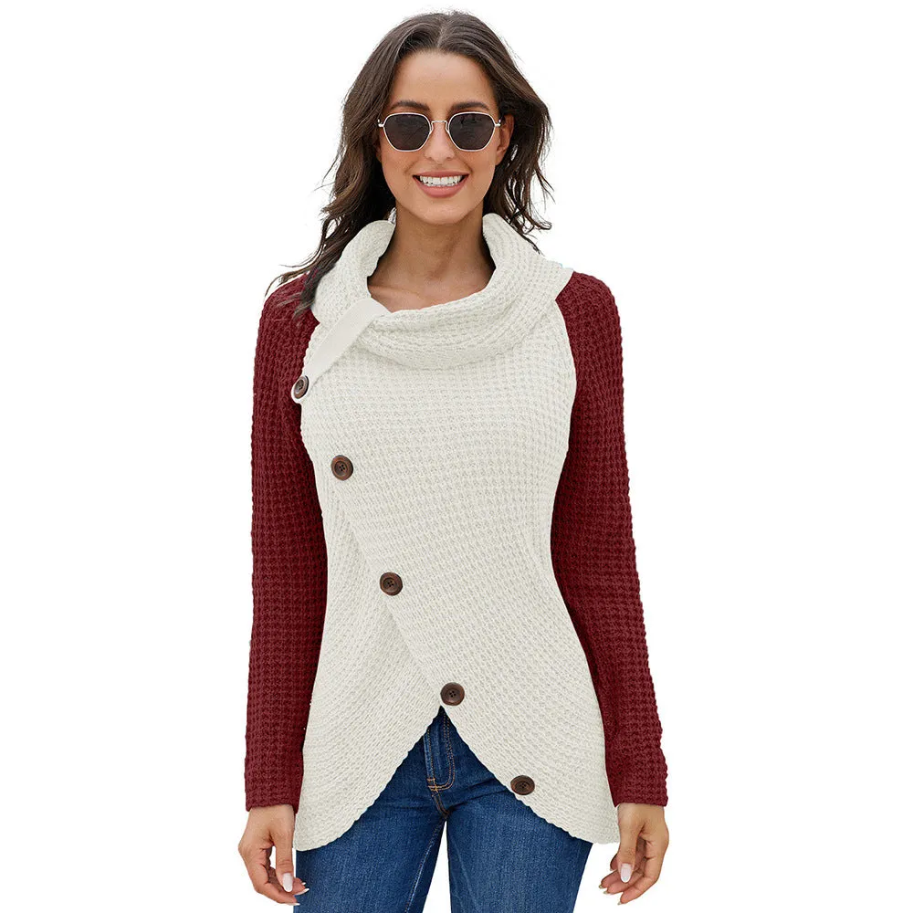 Women's Turtleneck Sweater Asymmetric Hem Wrap Knit Cardigan