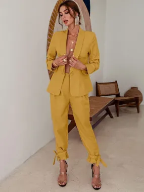 Yellow High Waisted Ankle Tie Pants & Blazer Set