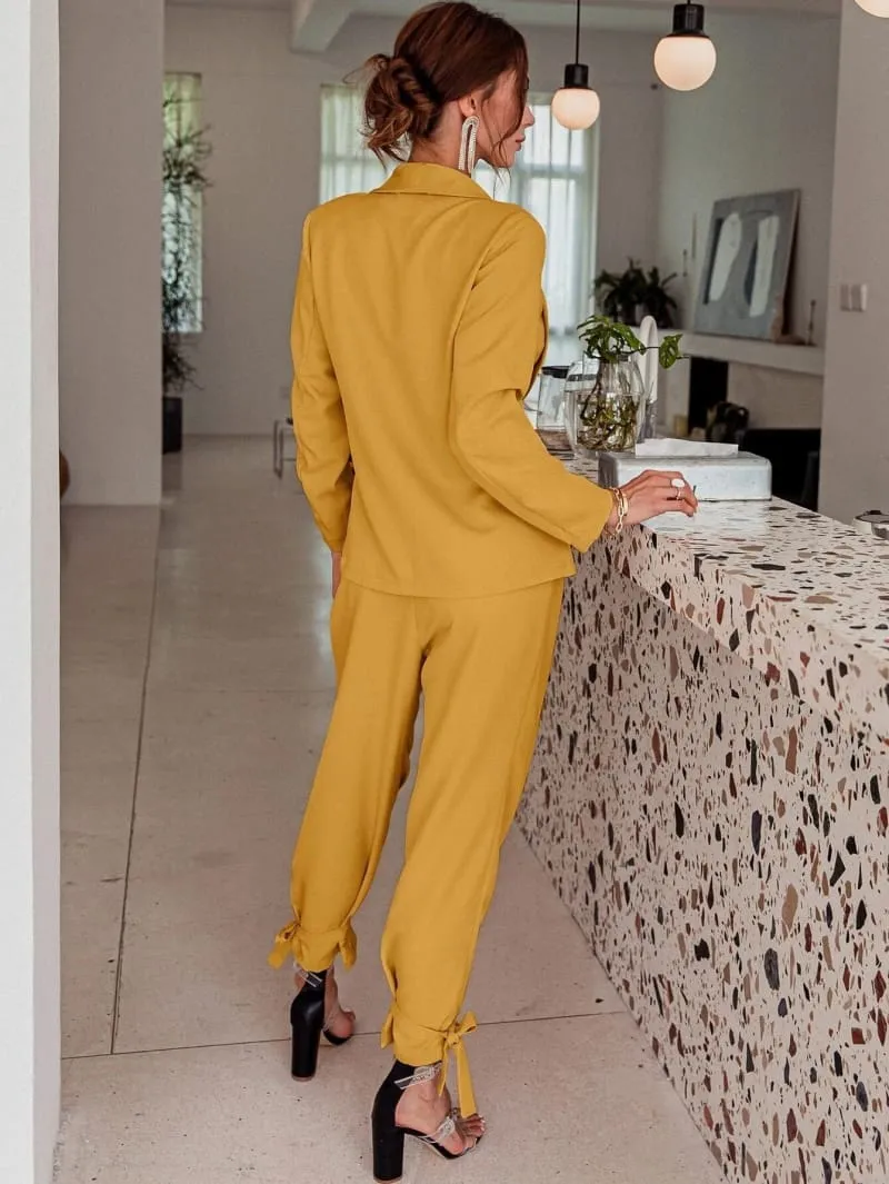 Yellow High Waisted Ankle Tie Pants & Blazer Set